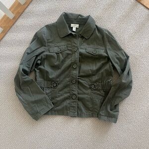 LOFT Olive Green Button-Front Utility Chore Jacket